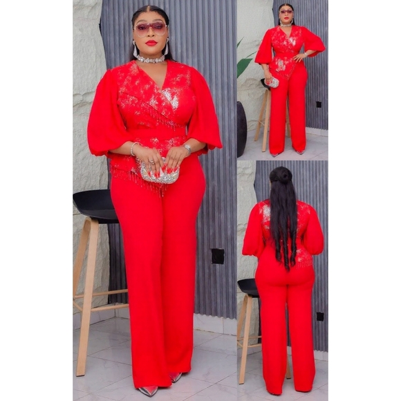 Ji-Style Wears Pants - Women's Beaded Glam 2-Piece Blazer and Pant Set